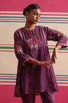 Shop_Beige_Purple Chanderi, Cotton Satin Beads, Sequins, Floral Kurta And Pant Set _Online_at_Aza_Fashions