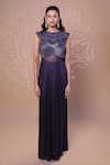Buy_Jiya by Veer Design Studio_Purple Lycra, Net Sequins, Stones Metallic Saree Gown With Embellished Cape _at_Aza_Fashions