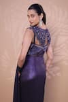 Shop_Jiya by Veer Design Studio_Purple Lycra, Net Sequins, Stones Metallic Saree Gown With Embellished Cape _at_Aza_Fashions