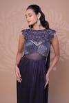 Buy_Jiya by Veer Design Studio_Purple Lycra, Net Sequins, Stones Metallic Saree Gown With Embellished Cape _Online_at_Aza_Fashions