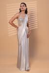 Buy_Jiya by Veer Design Studio_Grey Lycra Beads, Sequins, Fringe Pre-draped Saree With Embellished Blouse _at_Aza_Fashions