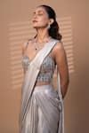 Buy_Jiya by Veer Design Studio_Grey Lycra Beads, Sequins, Fringe Pre-draped Saree With Embellished Blouse _Online_at_Aza_Fashions