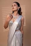 Shop_Jiya by Veer Design Studio_Grey Lycra Beads, Sequins, Fringe Pre-draped Saree With Embellished Blouse _Online_at_Aza_Fashions