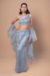 Buy_Jiya by Veer Design Studio_Blue Net Beads, Sequins, Embroidery, Ruffles One Shoulder Mermaid Skirt Set _at_Aza_Fashions