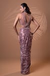 Shop_Jiya by Veer Design Studio_Mauve Beads, Metallic Thread V-, Choker Glimmer Draped Gown _at_Aza_Fashions