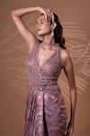 Buy_Jiya by Veer Design Studio_Mauve Beads, Metallic Thread V-, Choker Glimmer Draped Gown _Online_at_Aza_Fashions