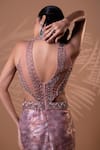 Shop_Jiya by Veer Design Studio_Mauve Beads, Metallic Thread V-, Choker Glimmer Draped Gown _Online_at_Aza_Fashions