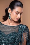 Buy_Jiya by Veer Design Studio_Emerald Green Satin Sequins, Beads, Fringe Boat Teal Draped Skirt And Blouse Set _Online_at_Aza_Fashions