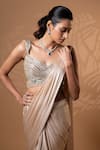 Jiya by Veer Design Studio Gold Sequins, Beads, Embroidery Sweetheart Shimmer Pre-draped Saree With Blouse Online at Aza Fashions Jiya by Veer Design Studio_Gold Sequins, Beads, Embroidery Sweetheart Shimmer Pre-draped Saree With Blouse _Online_at_Aza_Fashions