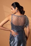 Buy_Jiya by Veer Design Studio_Charcoal Lycra Beads, Sequins Round Neck Grey Cape Draped Gown _Online_at_Aza_Fashions