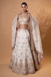 Buy_Jiya by Veer Design Studio_Pink Tissue Sequins, Embroidery, Tassels, Stones Square Neck Bridal Lehenga Set _at_Aza_Fashions