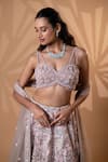 Jiya by Veer Design Studio_Blush Net Beads, Sequins, Embroidery, Metallic Thread Pink Lehenga Set _Online_at_Aza_Fashions