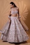 Buy_Jiya by Veer Design Studio_Blush Net Beads, Sequins, Embroidery, Metallic Thread Pink Lehenga Set _at_Aza_Fashions