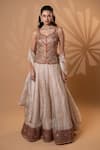 Buy_Jiya by Veer Design Studio_Rust Net Embroidery, Sequins, Beads Sweetheart Neck Blouse Lehenga Set _at_Aza_Fashions
