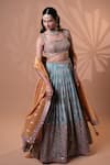 Shop_Jiya by Veer Design Studio_Peach Crinkle, Tissue Embroidery, Beads, Sequins, Tassels Pleated Lehenga Set _at_Aza_Fashions
