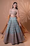 Jiya by Veer Design Studio_Peach Crinkle, Tissue Embroidery, Beads, Sequins, Tassels Pleated Lehenga Set _Online_at_Aza_Fashions