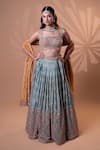 Buy_Jiya by Veer Design Studio_Peach Crinkle, Tissue Embroidery, Beads, Sequins, Tassels Pleated Lehenga Set _at_Aza_Fashions