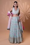 Jiya by Veer Design Studio_Off White Embroidery, Beads, Metallic Thread V-neck Printed Lehenga Set _Online_at_Aza_Fashions