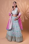 Buy_Jiya by Veer Design Studio_Off White Embroidery, Beads, Metallic Thread V-neck Printed Lehenga Set _at_Aza_Fashions