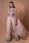 Buy_Jiya by Veer Design Studio_Cream Chiffon Sequins, Embroidery, Beads V-neck Beige Printed Jacket Lehenga Set _at_Aza_Fashions