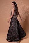 Jiya by Veer Design Studio_Olive Green Satin Embroidery, Tassels, Beads Scoop Printed Jacket Lehenga Set _Online_at_Aza_Fashions