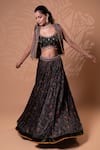 Buy_Jiya by Veer Design Studio_Olive Green Satin Embroidery, Tassels, Beads Scoop Printed Jacket Lehenga Set _Online_at_Aza_Fashions