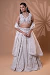 Buy_Jiya by Veer Design Studio_Off White Organza, Net Embroidery, Mirrors, Beads, Ivory Embellished Lehenga Set _Online_at_Aza_Fashions