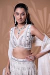 Shop_Jiya by Veer Design Studio_Off White Organza, Net Embroidery, Mirrors, Beads, Ivory Embellished Lehenga Set _Online_at_Aza_Fashions