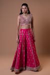 Buy_Jiya by Veer Design Studio_Pink Tussar Embroidery, Mirrors, Beads, Tassels, Rani Blouse With Palazzo _at_Aza_Fashions