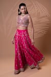 Buy_Jiya by Veer Design Studio_Pink Tussar Embroidery, Mirrors, Beads, Tassels, Rani Blouse With Palazzo _Online_at_Aza_Fashions
