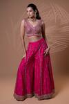 Shop_Jiya by Veer Design Studio_Pink Tussar Embroidery, Mirrors, Beads, Tassels, Rani Blouse With Palazzo _Online_at_Aza_Fashions