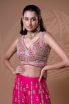 Jiya by Veer Design Studio_Pink Tussar Embroidery, Mirrors, Beads, Tassels, Rani Blouse With Palazzo _at_Aza_Fashions