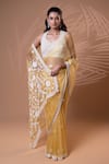 Buy_Jiya by Veer Design Studio_Yellow Organza, Net Embroidery, Beads Halter Neck, Saree With Blouse _at_Aza_Fashions
