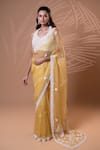 Shop_Jiya by Veer Design Studio_Yellow Organza, Net Embroidery, Beads Halter Neck, Saree With Blouse _at_Aza_Fashions