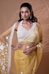 Jiya by Veer Design Studio_Yellow Organza, Net Embroidery, Beads Halter Neck, Saree With Blouse _Online_at_Aza_Fashions