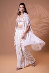 Shop_Jiya by Veer Design Studio_Off White Crepe Embroidery Open , Round Cape Skirt Set _at_Aza_Fashions