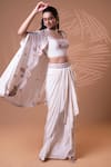Shop_Jiya by Veer Design Studio_Off White Crepe Embroidery Open , Round Cape Skirt Set _Online_at_Aza_Fashions