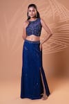Buy_Jiya by Veer Design Studio_Blue Net Sequins, Beads Round Neck Midnight Sparkle Slit Lehenga And Blouse Set _at_Aza_Fashions