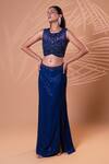 Shop_Jiya by Veer Design Studio_Blue Net Sequins, Beads Round Neck Midnight Sparkle Slit Lehenga And Blouse Set _at_Aza_Fashions