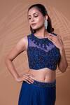 Jiya by Veer Design Studio_Blue Net Sequins, Beads Round Neck Midnight Sparkle Slit Lehenga And Blouse Set _Online_at_Aza_Fashions