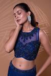 Buy_Jiya by Veer Design Studio_Blue Net Sequins, Beads Round Neck Midnight Sparkle Slit Lehenga And Blouse Set _Online_at_Aza_Fashions