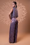 Shop_Jiya by Veer Design Studio_Purple Beads, Sequins V-, Open Metallic Wrap Jumpsuit With Jacket _at_Aza_Fashions