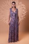 Buy_Jiya by Veer Design Studio_Purple Beads, Sequins V-, Open Metallic Wrap Jumpsuit With Jacket _at_Aza_Fashions