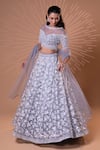 Buy_Jiya by Veer Design Studio_Grey Net Beads, Sequins, Embroidery Boat Neck, Off-shoulder Work Lehenga Set _Online_at_Aza_Fashions