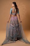 Shop_Jiya by Veer Design Studio_Blue Net Embroidery, Sequins, Pom-poms, Mirrors, Vintage Mauve Trail Lehenga Set _at_Aza_Fashions