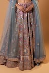 Buy_Jiya by Veer Design Studio_Blue Net Embroidery, Sequins, Pom-poms, Mirrors, Vintage Mauve Trail Lehenga Set _Online_at_Aza_Fashions