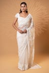 Buy_Jiya by Veer Design Studio_Off White Organza Embroidery, Sequins, Metallic Pre-draped Saree With Blouse _at_Aza_Fashions