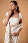 Buy_Jiya by Veer Design Studio_Off White Organza Embroidery, Sequins, Metallic Pre-draped Saree With Blouse _Online_at_Aza_Fashions