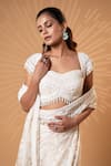 Shop_Jiya by Veer Design Studio_Off White Organza Embroidery, Sequins, Metallic Pre-draped Saree With Blouse _Online_at_Aza_Fashions
