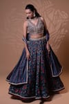 Buy_Jiya by Veer Design Studio_Blue Embroidery, Mirrors, Tassels V-neck Midnight Bloom Lehenga Set _at_Aza_Fashions
